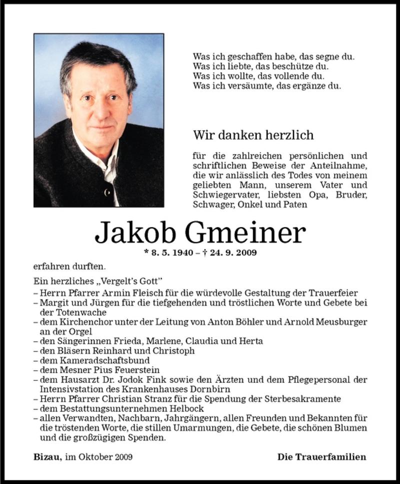 Todesanzeigen Von Jakob Gmeiner | Todesanzeigen Vorarlberger Nachrichten