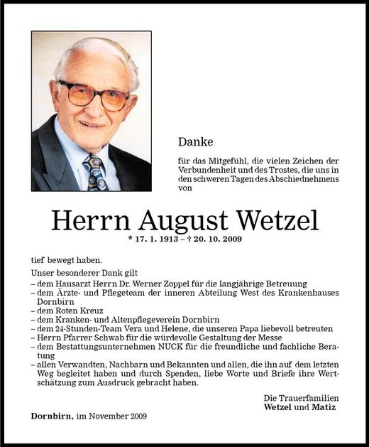 Todesanzeigen von August Wetzel Todesanzeigen Vorarlberger Nachrichten