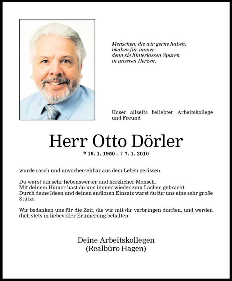  Todesanzeige für Otto Dörler vom 14.01.2010 aus Vorarlberger Nachrichten