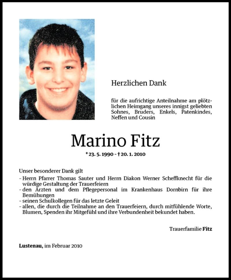  Todesanzeige für Marino Fitz vom 17.02.2010 aus Vorarlberger Nachrichten