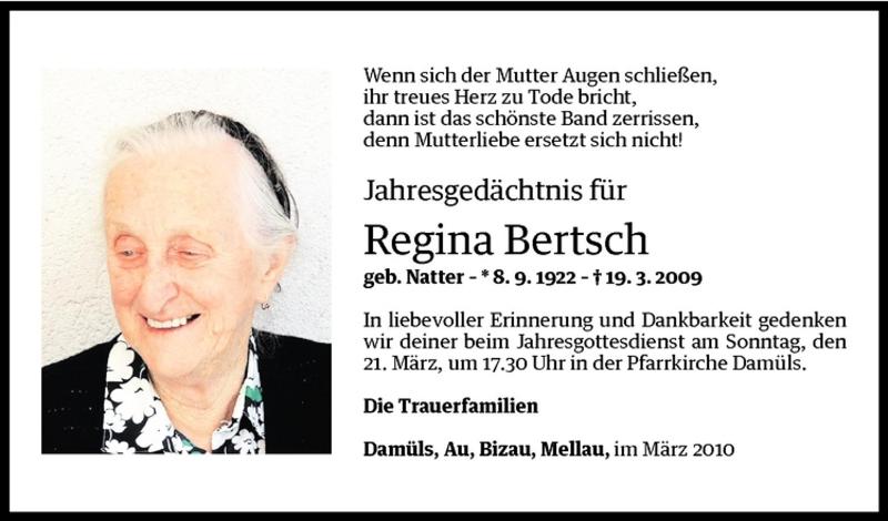 Todesanzeigen von Regina Bertsch | Todesanzeigen Vorarlberger Nachrichten
