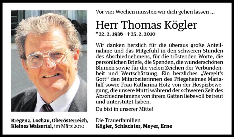  Todesanzeige für Thomas Kögler vom 25.03.2010 aus Vorarlberger Nachrichten
