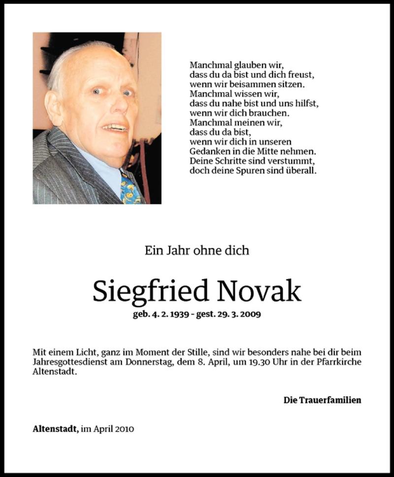  Todesanzeige für Siegfried Novak vom 06.04.2010 aus Vorarlberger Nachrichten