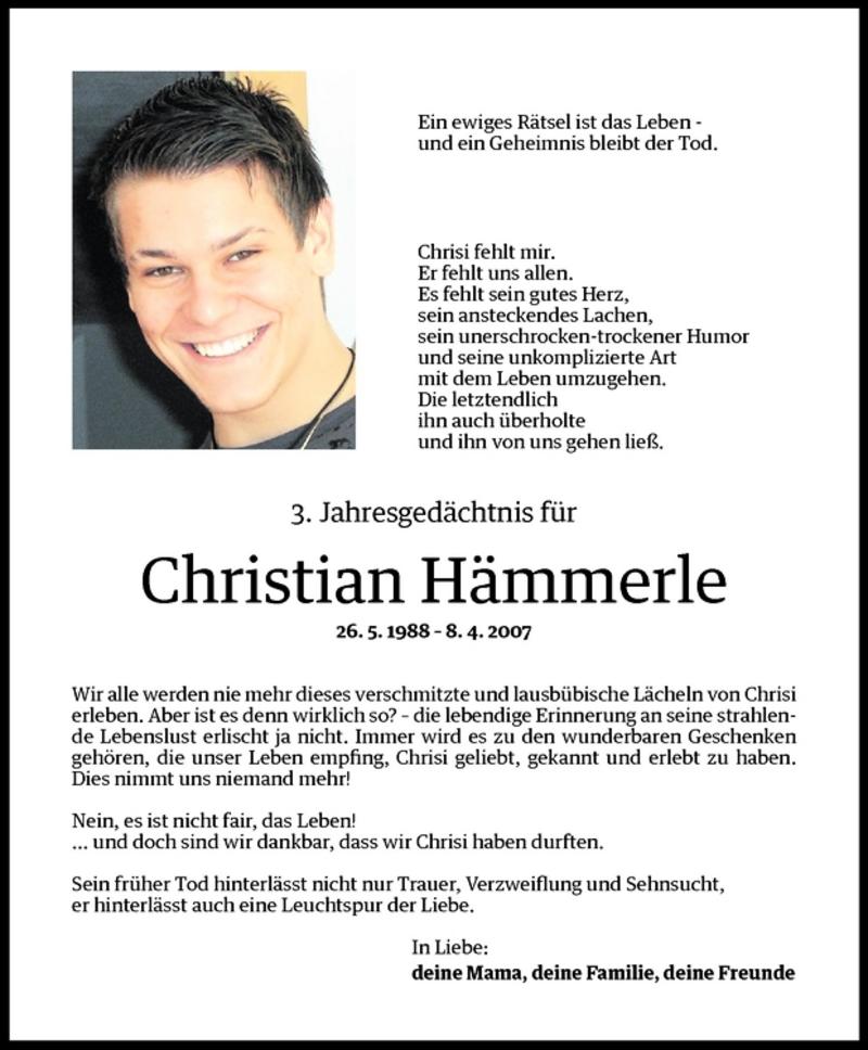  Todesanzeige für Christian Hämmerle vom 08.04.2010 aus Vorarlberger Nachrichten