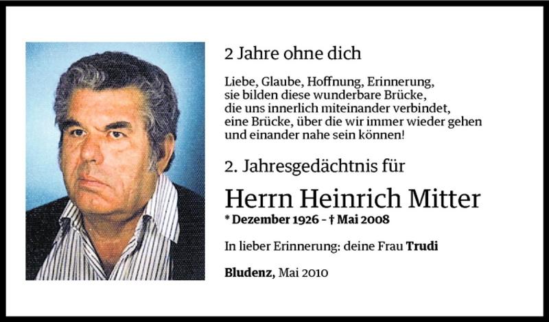  Todesanzeige für Heinrich Mitter vom 07.05.2010 aus Vorarlberger Nachrichten