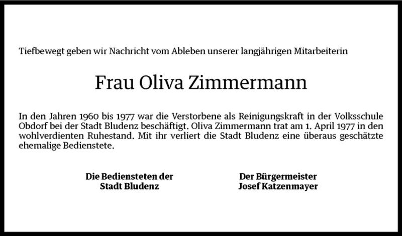  Todesanzeige für Olivia Zimmermann vom 26.05.2010 aus Vorarlberger Nachrichten