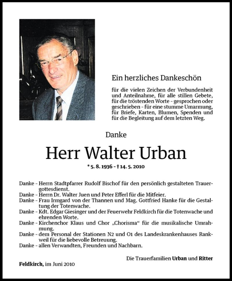 Todesanzeige für Walter Urban vom 05.06.2010 aus Vorarlberger Nachrichten
