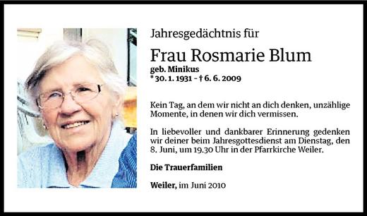 Todesanzeigen von Rosmarie Blum | Todesanzeigen Vorarlberger Nachrichten