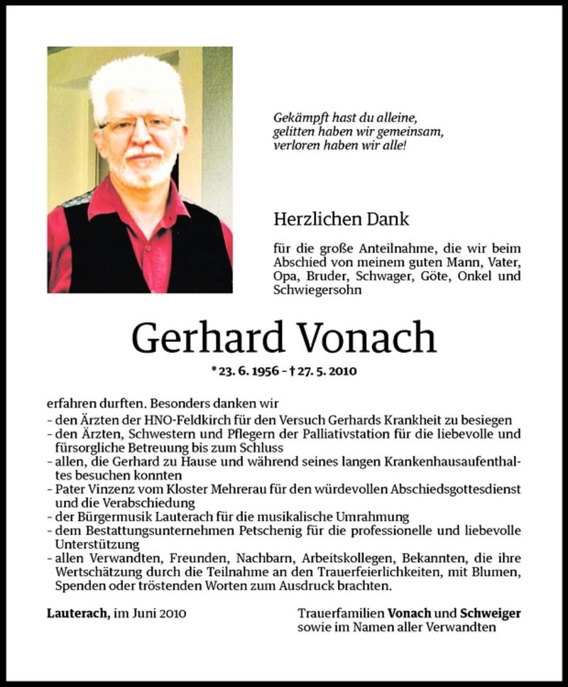  Todesanzeige für Gerhard Vonach vom 19.06.2010 aus Vorarlberger Nachrichten