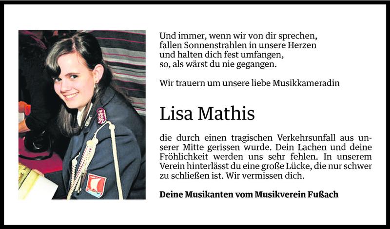  Todesanzeige für Lisa Mathis vom 10.07.2010 aus Vorarlberger Nachrichten