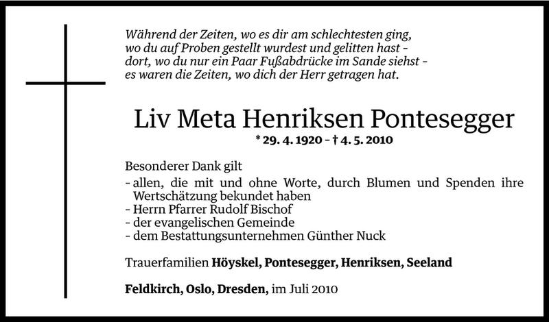 Todesanzeige für Liva Meta Henriksen Pontesegger vom 10.07.2010 aus Vorarlberger Nachrichten