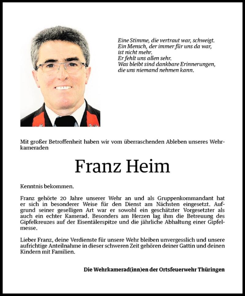 Todesanzeige für Franz Heim vom 09.09.2010 aus Vorarlberger Nachrichten