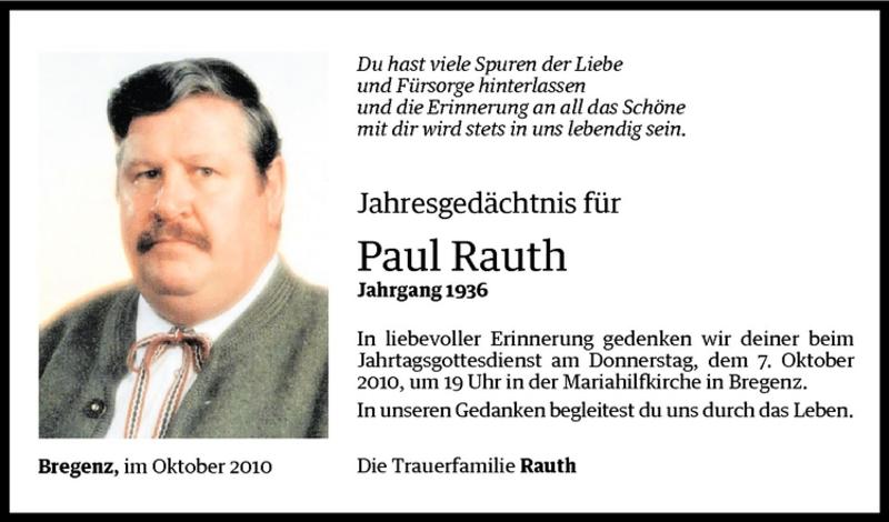 Todesanzeigen von Paul Rauth | Todesanzeigen Vorarlberger Nachrichten
