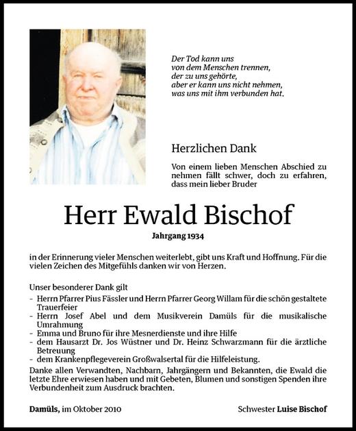 Todesanzeigen Von Ewald Bischof Todesanzeigen Vorarlberger Nachrichten