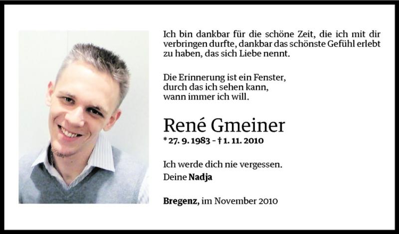  Todesanzeige für René Gmeiner vom 04.11.2010 aus Vorarlberger Nachrichten