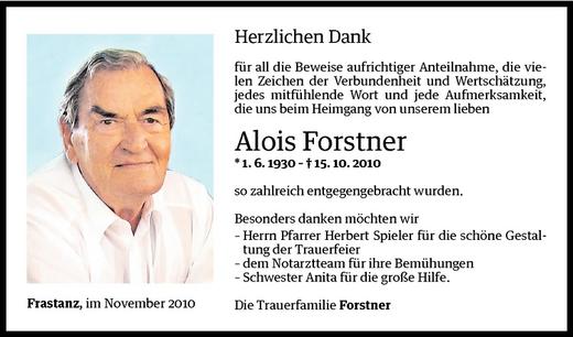 Todesanzeige von Alois Forstner von Vorarlberger Nachrichten