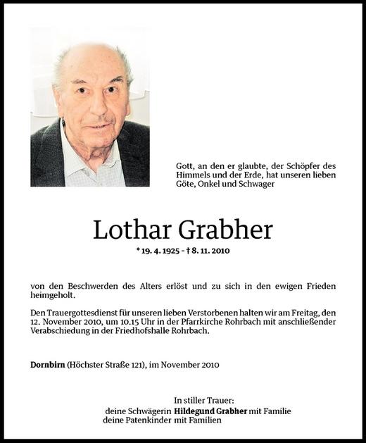 Todesanzeigen Von Lothar Grabher | Todesanzeigen Vorarlberger Nachrichten