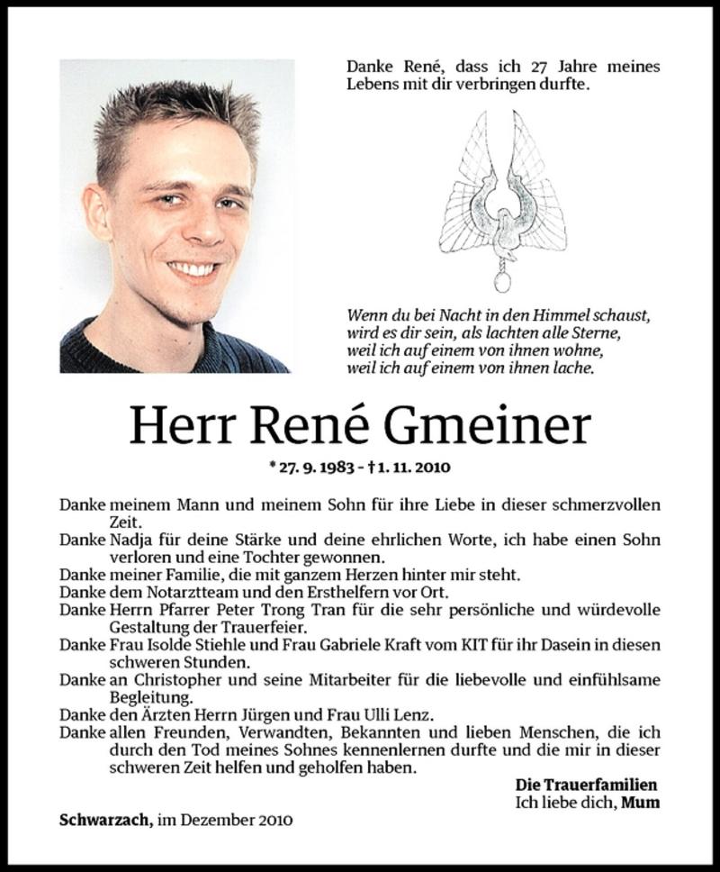 Todesanzeige für René Gmeiner vom 20.12.2010 aus Vorarlberger Nachrichten