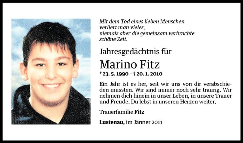  Todesanzeige für Marino Fitz vom 20.01.2011 aus Vorarlberger Nachrichten