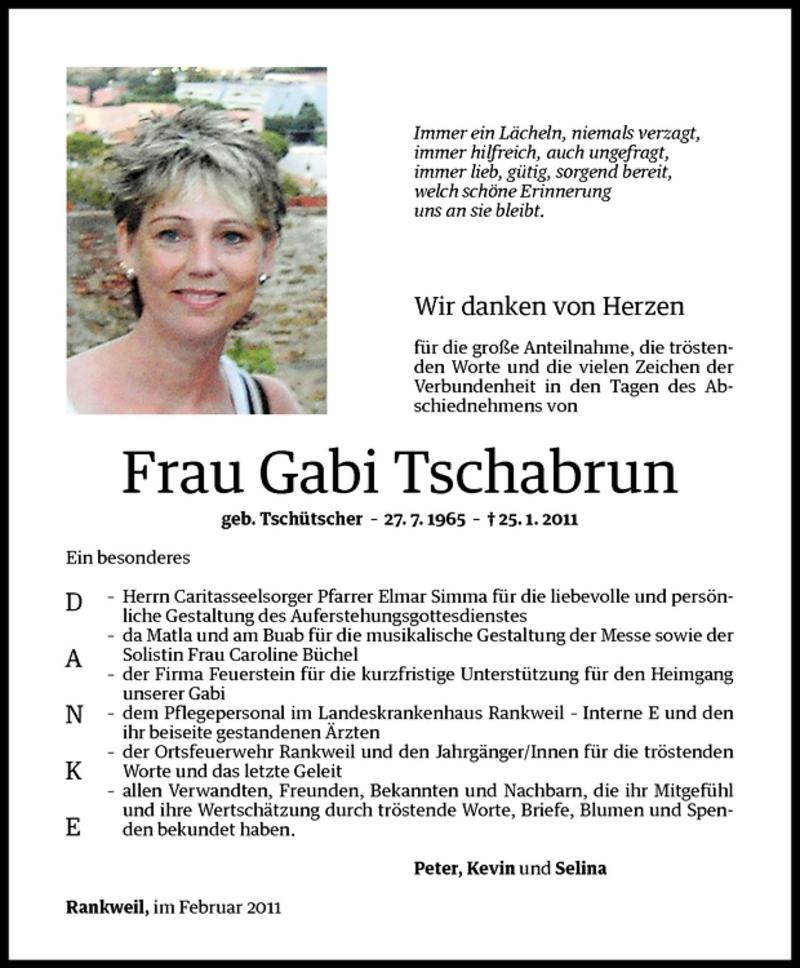  Todesanzeige für Gabi Tschabrun vom 23.02.2011 aus Vorarlberger Nachrichten