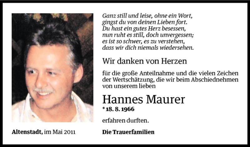  Todesanzeige für Hannes Maurer vom 14.05.2011 aus Vorarlberger Nachrichten