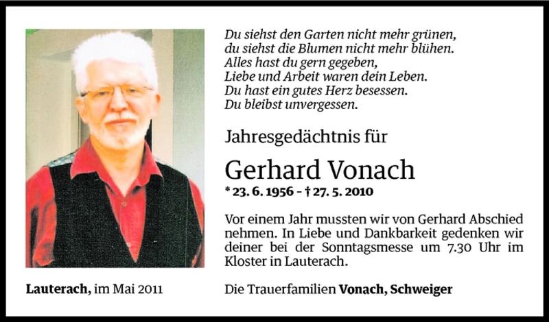  Todesanzeige für Gerhard Vonach vom 28.05.2011 aus Vorarlberger Nachrichten