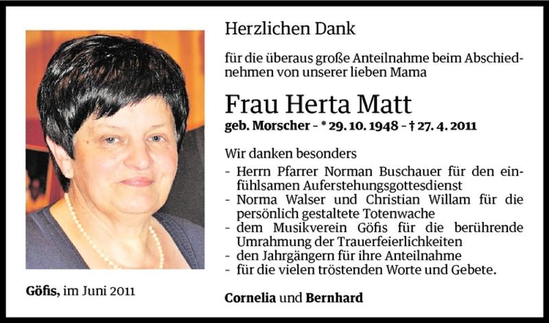  Todesanzeige für Herta Matt vom 04.06.2011 aus Vorarlberger Nachrichten