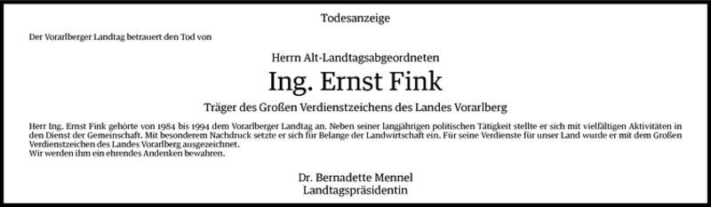  Todesanzeige für Ing. Ernst Fink vom 28.06.2011 aus Vorarlberger Nachrichten