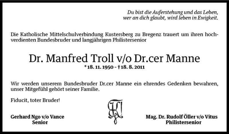  Todesanzeige für Manfred Troll vom 20.08.2011 aus Vorarlberger Nachrichten