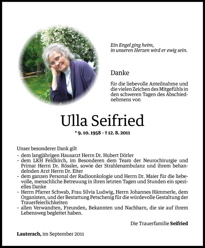  Todesanzeige für Ulla Seifried vom 10.09.2011 aus Vorarlberger Nachrichten