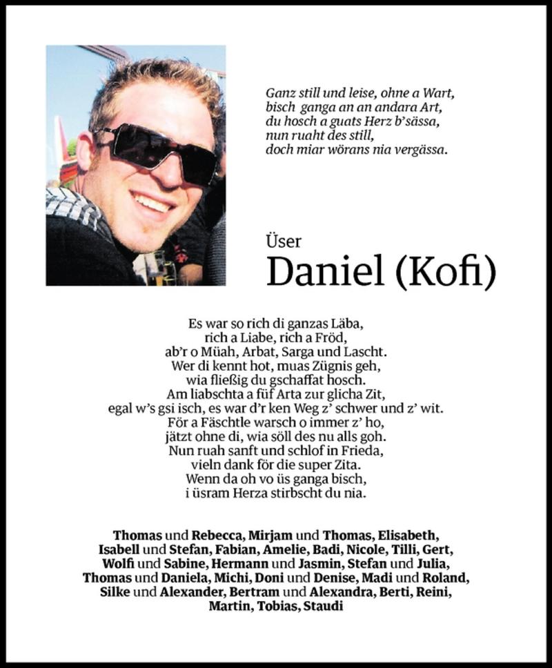 Todesanzeige für Daniel Kofler vom 28.10.2011 aus Vorarlberger Nachrichten