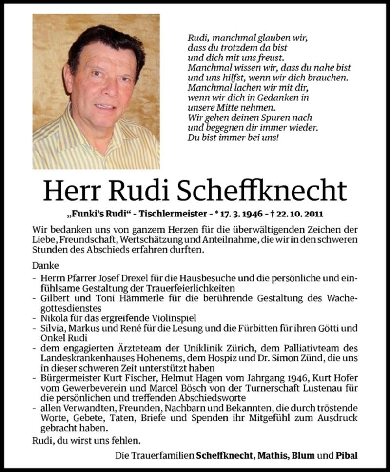  Todesanzeige für Rudi Scheffknecht vom 11.11.2011 aus Vorarlberger Nachrichten