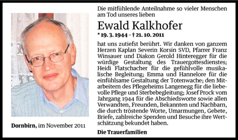 Todesanzeigen Von Ewald Kalkhofer Todesanzeigen Vorarlberger Nachrichten