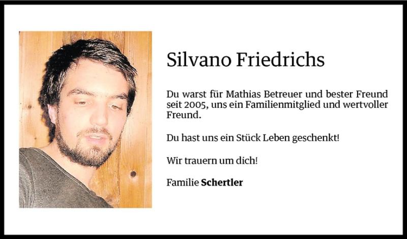  Todesanzeige für Silvano Friedrichs vom 16.11.2011 aus Vorarlberger Nachrichten