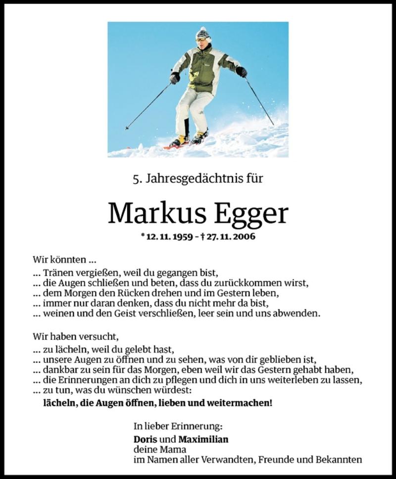  Todesanzeige für Markus Egger vom 26.11.2011 aus Vorarlberger Nachrichten