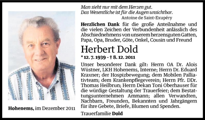  Todesanzeige für Herbert Dold vom 24.12.2011 aus Vorarlberger Nachrichten