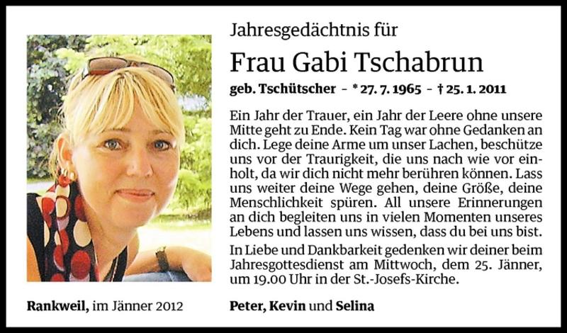  Todesanzeige für Gabi Tschabrun vom 25.01.2012 aus Vorarlberger Nachrichten