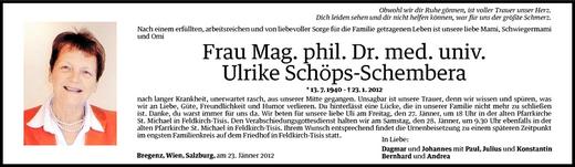 Todesanzeige von Ulrike Schöps-Schembera von Vorarlberger Nachrichten