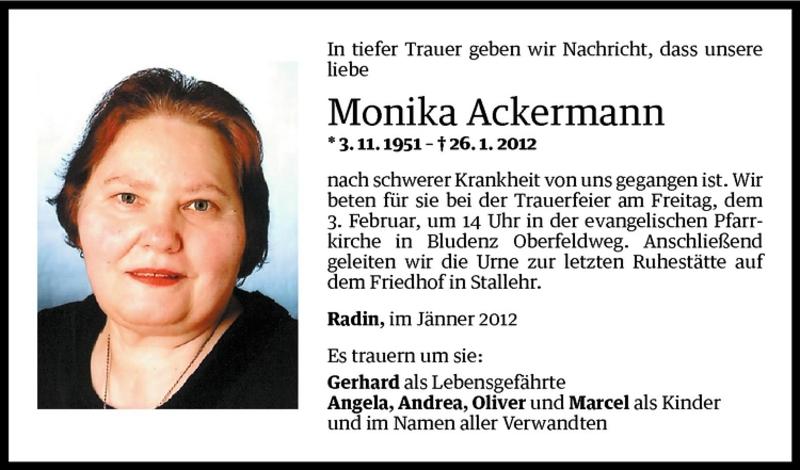  Todesanzeige für Monika Ackermann vom 01.02.2012 aus Vorarlberger Nachrichten