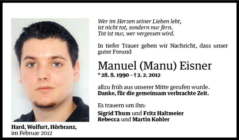  Todesanzeige für Manuel Eisner vom 07.02.2012 aus Vorarlberger Nachrichten