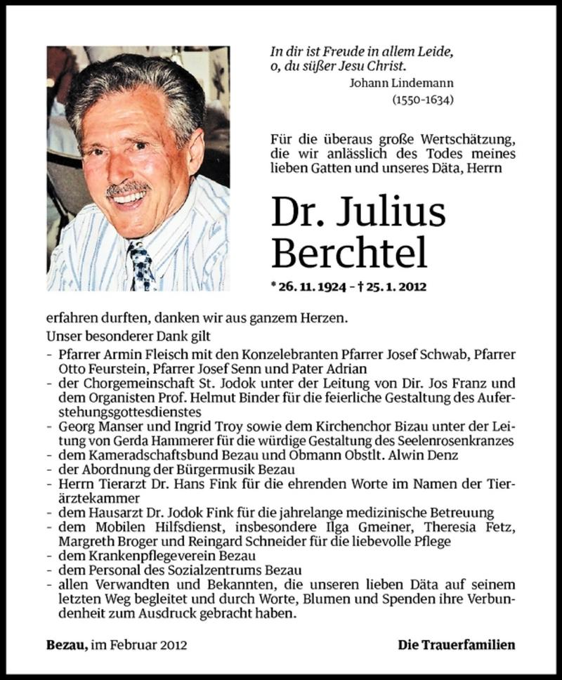  Todesanzeige für Dr. Julius Berchtel vom 24.02.2012 aus Vorarlberger Nachrichten