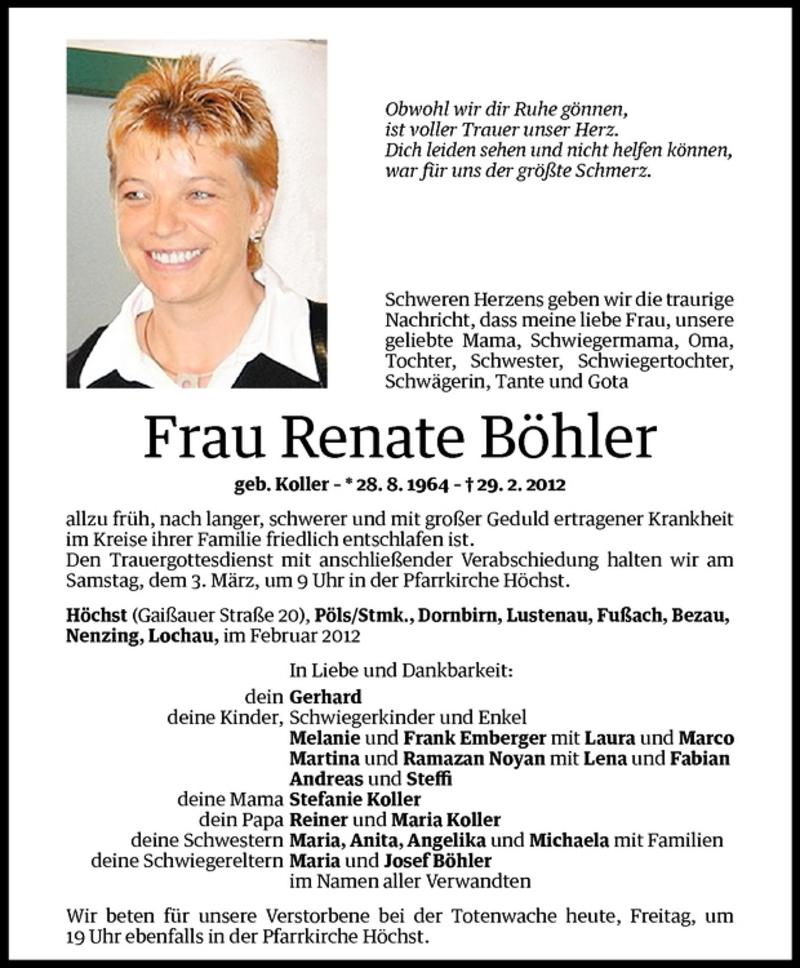  Todesanzeige für Renate Böhler vom 02.03.2012 aus Vorarlberger Nachrichten