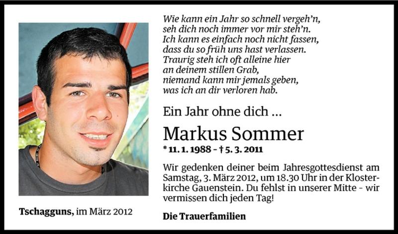  Todesanzeige für Markus Sommer vom 02.03.2012 aus Vorarlberger Nachrichten