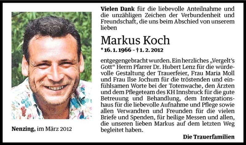  Todesanzeige für Markus Koch vom 03.03.2012 aus Vorarlberger Nachrichten