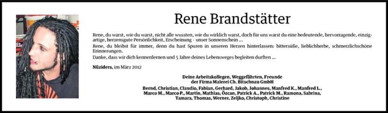  Todesanzeige für Rene Brandstätter vom 07.03.2012 aus Vorarlberger Nachrichten