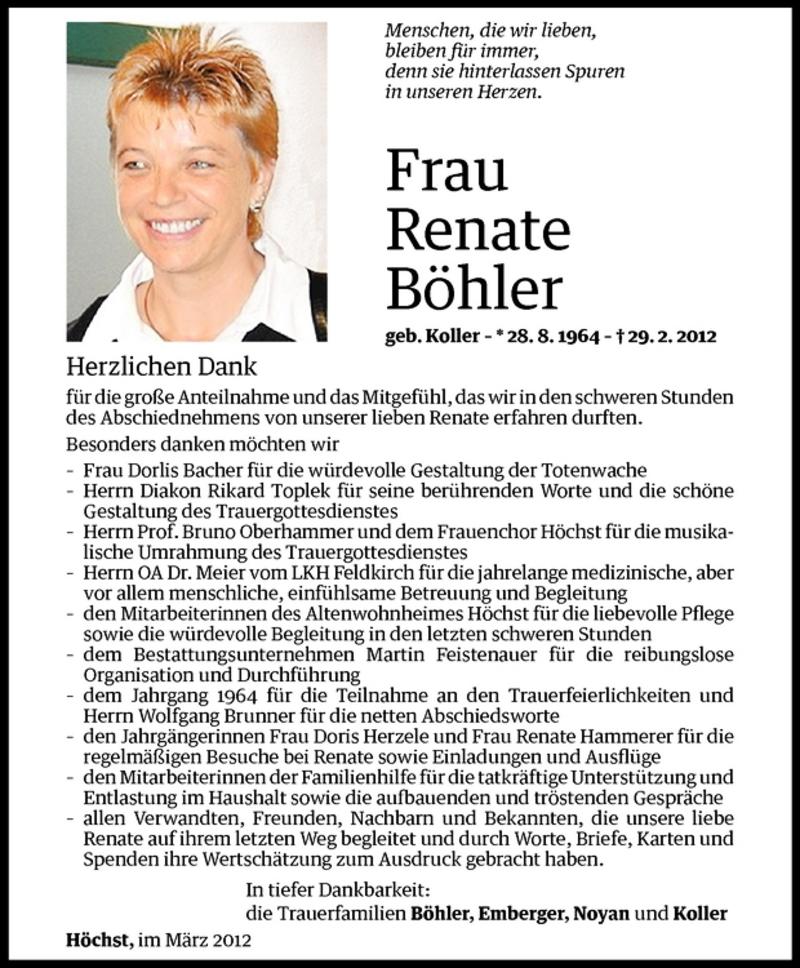  Todesanzeige für Renate Böhler vom 17.03.2012 aus Vorarlberger Nachrichten