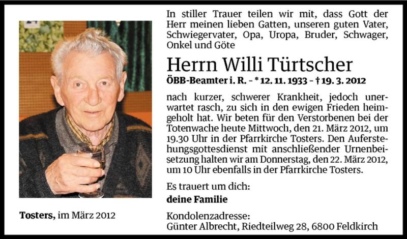  Todesanzeige für Willi Türtscher vom 21.03.2012 aus Vorarlberger Nachrichten