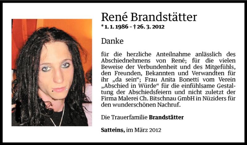  Todesanzeige für Rene Brandstätter vom 21.03.2012 aus Vorarlberger Nachrichten