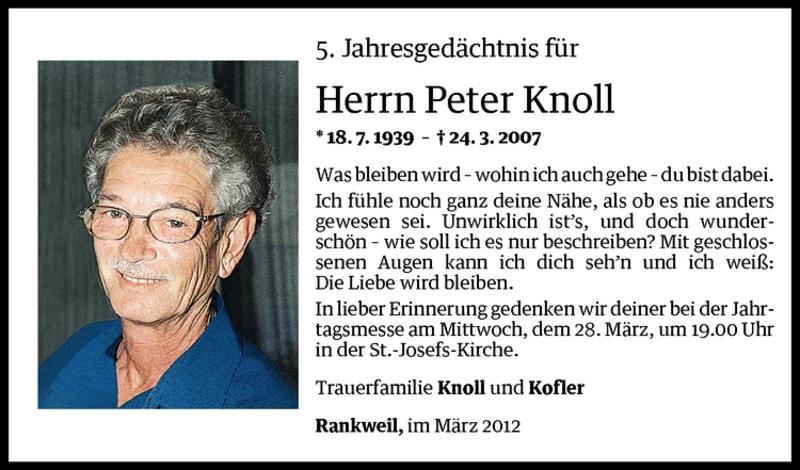  Todesanzeige für Peter Knoll vom 24.03.2012 aus Vorarlberger Nachrichten
