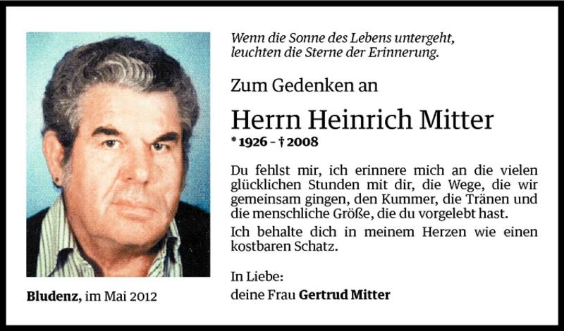  Todesanzeige für Heinrich Mitter vom 25.05.2012 aus Vorarlberger Nachrichten